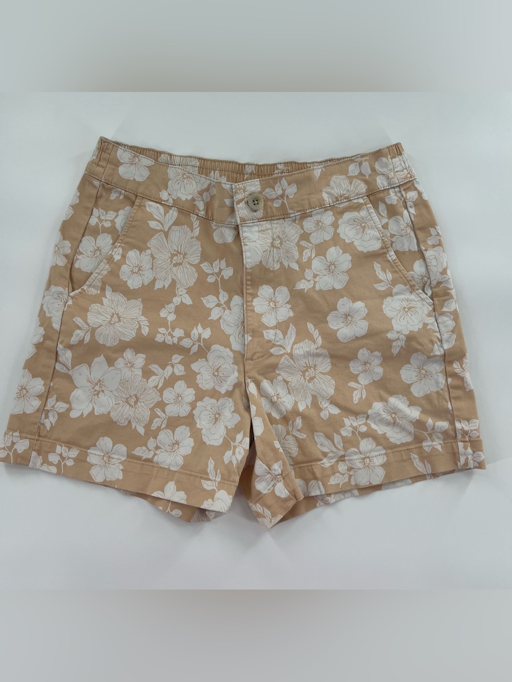 JACHS Girlfriend Tan Floral Cotton Bermuda Shorts